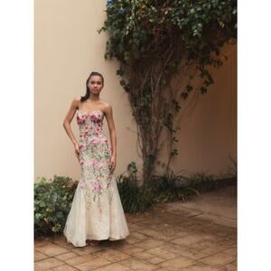 Mac Duggal 20652 Strapless Bustier Floral Embroidered Mermaid Gown Sz 8 NEW